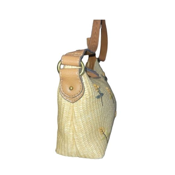 Vintage Fossil Woven Leather Beaded Floral Embellish Purse Shoulder Bag Handbag - Picture 7 of 16